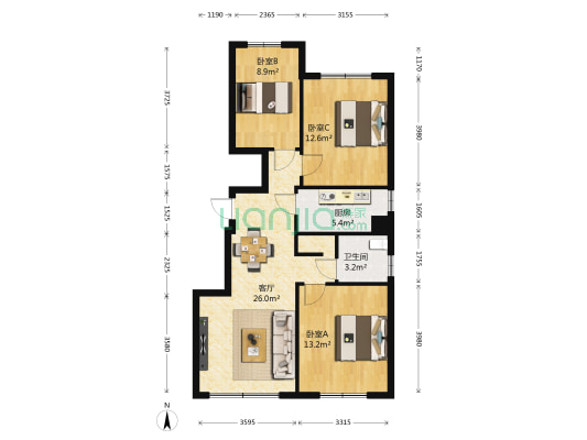 万科蓝山4期 3室1厅1卫 101平方