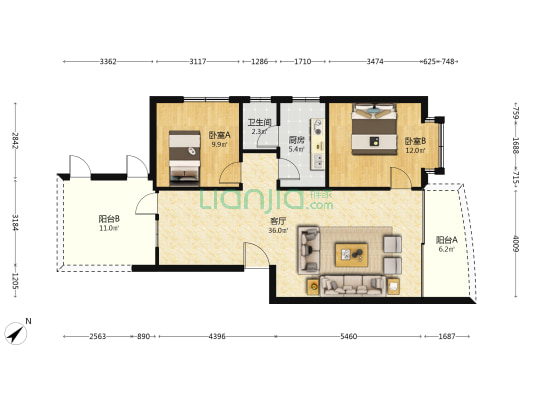 育苗楼 2室1厅1卫 83平方