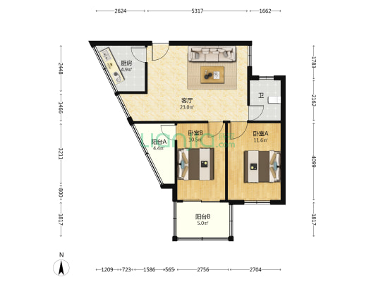 和缘居 2室1厅1卫 80平方