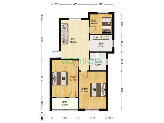 苏晋新村 3室1厅1卫 85平方