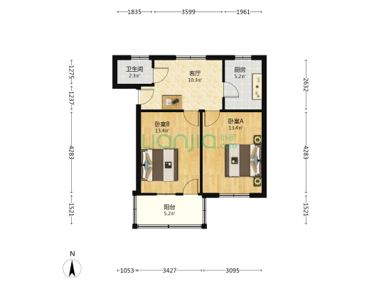 原武汉粮食学校职工家属区 2室1厅1卫 61平方