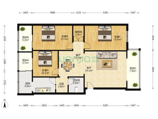 望平街76号 3室2厅1卫 108平方