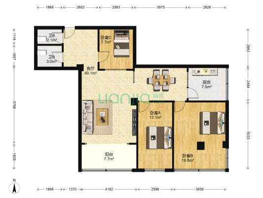 金陇小区 3室1厅2卫 121平方