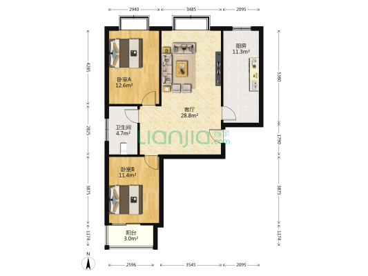金御皇廷 2室1厅1卫 99平方
