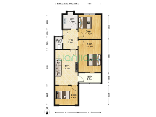 湖南省石油总公司宿舍 3室1厅1卫 82平方