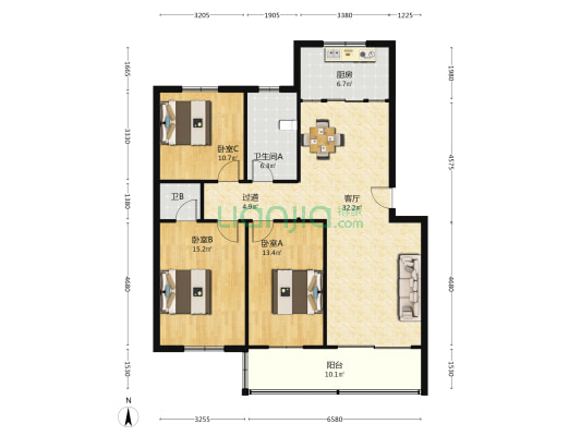 驿城区范东小康村 3室1厅2卫 124平方
