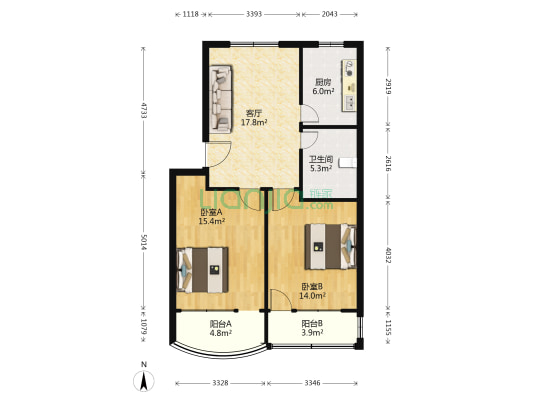 朝阳新村 2室1厅1卫 100平方