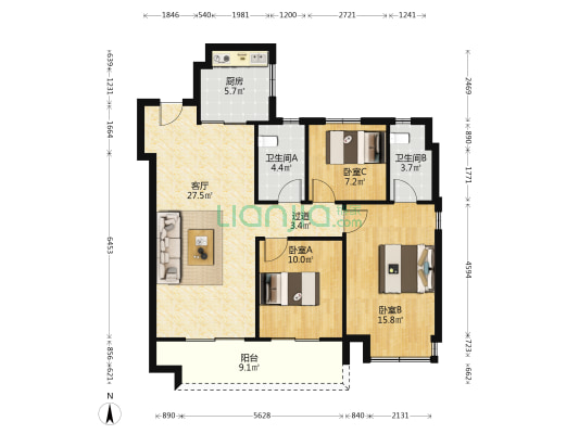 绿城·春风晴翠 3室1厅2卫 119平方