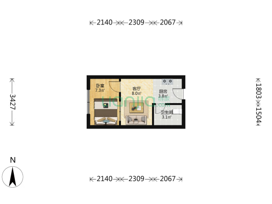 滨海之星 1室1厅1卫 33平方