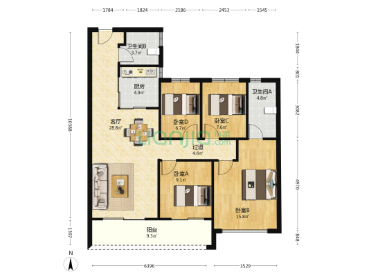 荣盛江荣府 4室1厅2卫 119平方