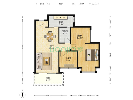 丹荔园 2室1厅1卫 82平方