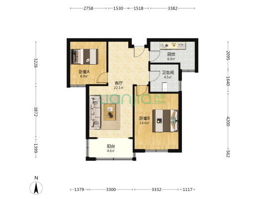 作厂馨苑北苑 2室1厅1卫 79平方