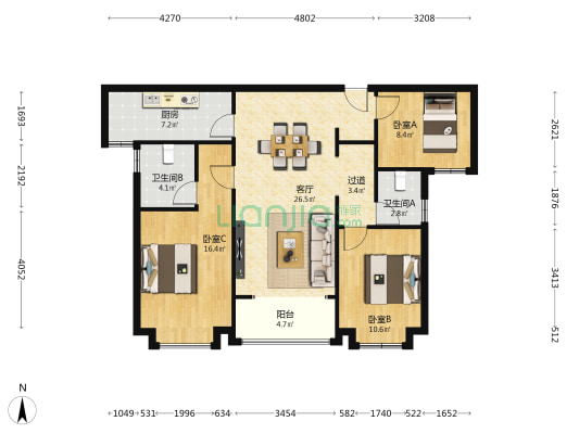 万科未来星光 3室1厅2卫 117平方