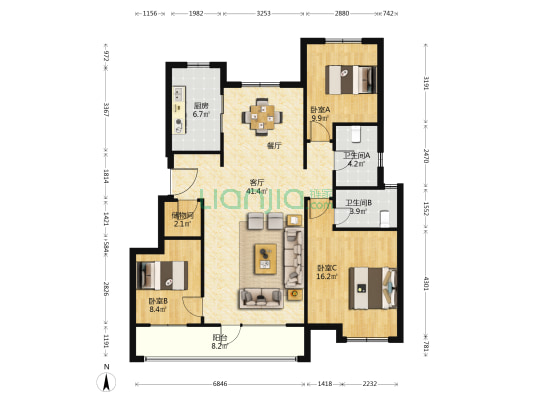远洋万玥府 3室1厅2卫 123平方