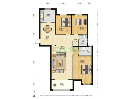 金域蓝湾 3室2厅2卫 139平方
