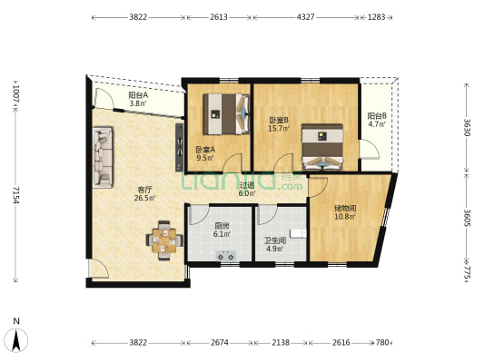 联合广场 2室1厅1卫 94平方