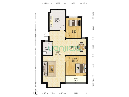 裕龙苑 2室2厅1卫 101平方