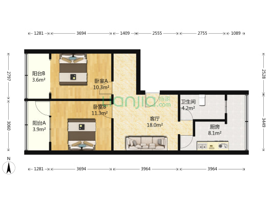 清真寺街58号 2室1厅1卫 74平方