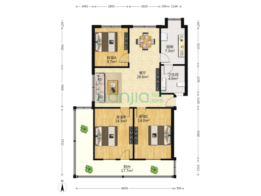 莲水巷 3室1厅1卫 105平方