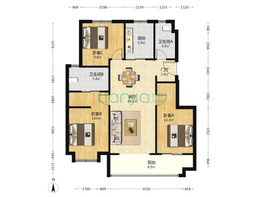 保利云上 3室1厅2卫 104平方