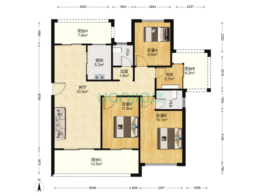 同昇玫瑰园 4室1厅2卫 131平方
