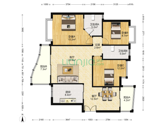 华盛新外滩 3室2厅2卫 139平方