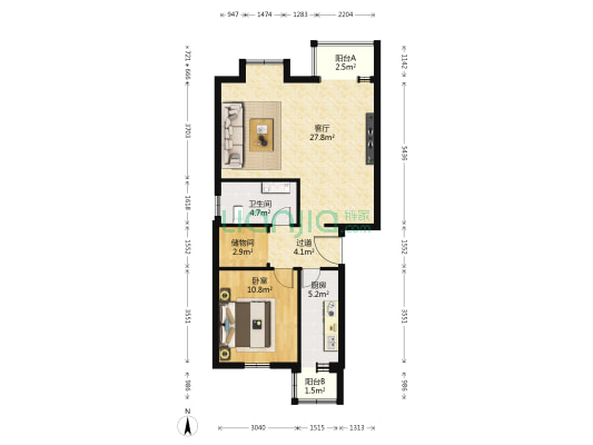 腾龙家园五区 1室1厅1卫 85平方