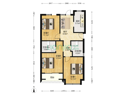 米兰诺贵都 3室1厅2卫 88平方