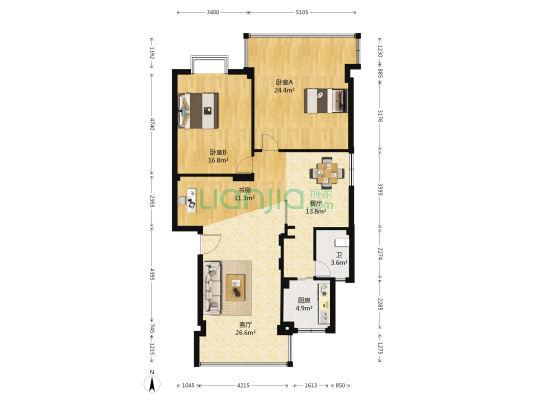 中山雅园北区 3室2厅1卫 118平方