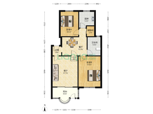 虹口玫瑰苑 2室2厅1卫 87平方