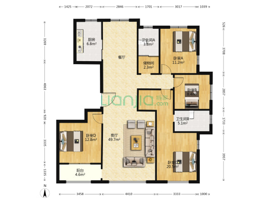 泰和华宇东城玉苑 4室1厅2卫 170平方