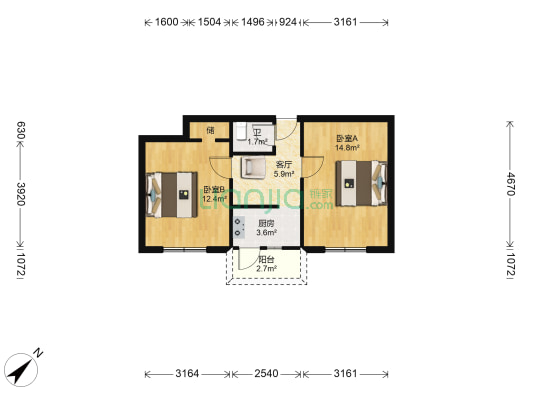 霞光里35号院 2室1厅1卫 54平方