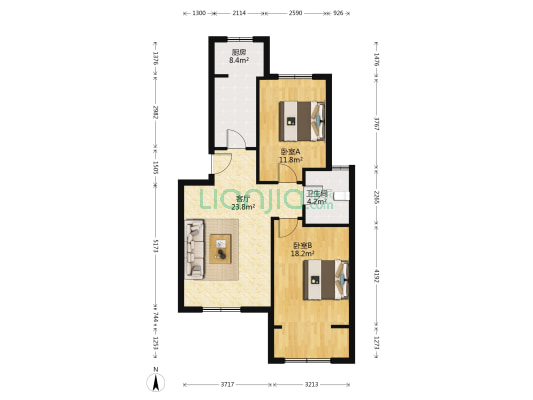 朝阳园 2室1厅1卫 88平方