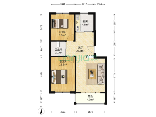 水果新城一期 2室1厅1卫 70平方