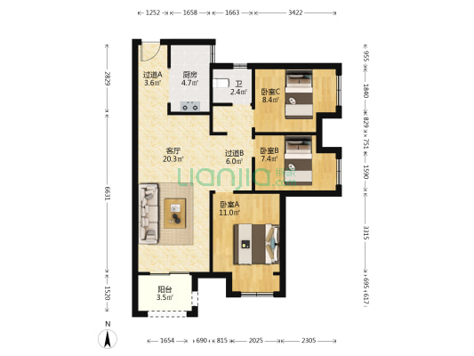 谦祥沁园 3室1厅1卫 89平方