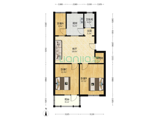 蜀山路小学宿舍 3室1厅1卫 78平方