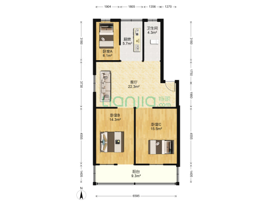 新光育才小区 3室1厅1卫 82平方