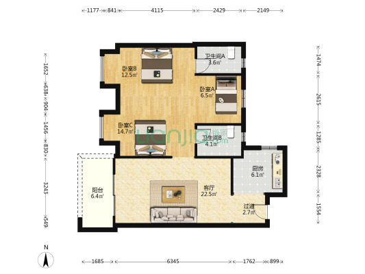 福星惠誉星誉国际云暮 3室1厅2卫 119平方