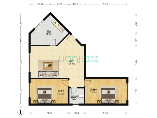 时代华庭 2室1厅1卫 109平方