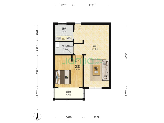 石老人花园东小区 1室1厅1卫 65平方