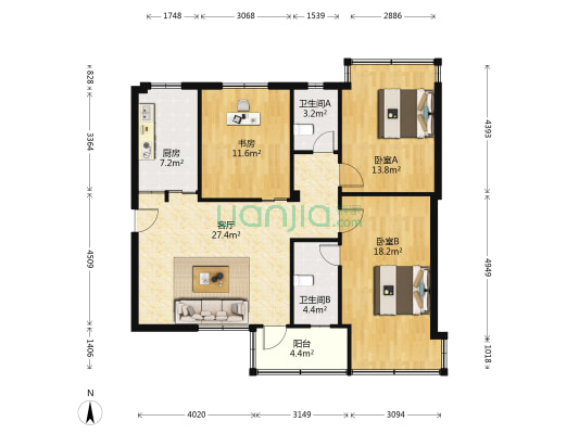 繁景公寓 3室1厅2卫 119平方