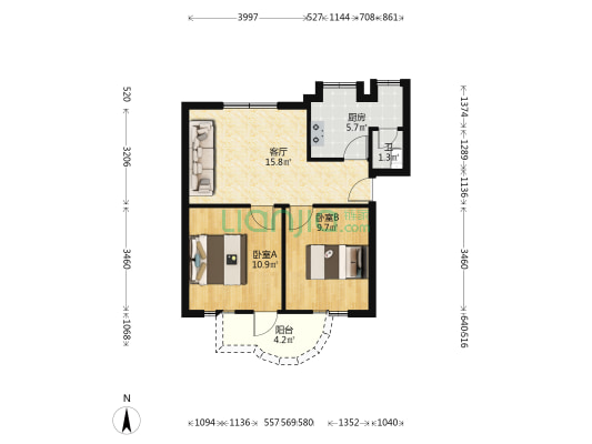 综合厂住宅楼 2室1厅1卫 57平方