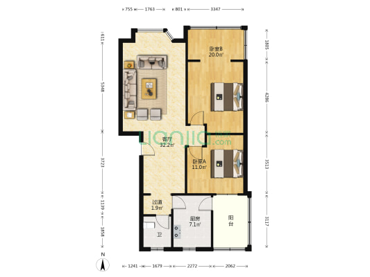 水之缘 2室1厅1卫 97平方