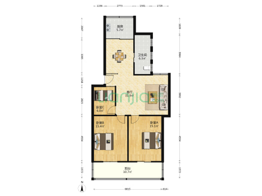 利民家园 3室1厅1卫 104平方