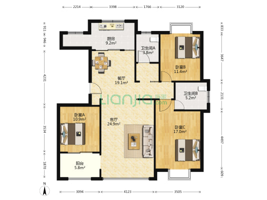 三合御都 3室2厅2卫 132平方