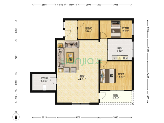 育兴路邮局宿舍 2室1厅1卫 98平方