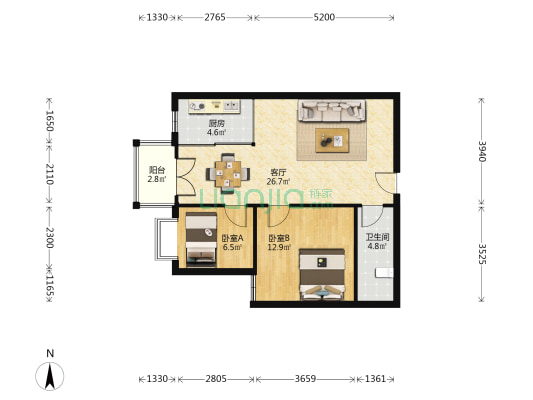 鸿星阁 2室1厅1卫 80平方
