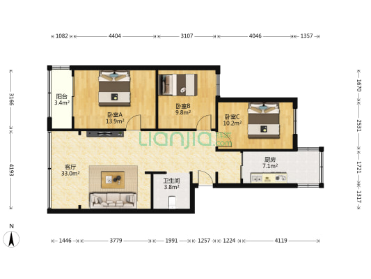 黄委会家属院 3室1厅1卫 120平方