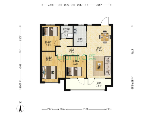 华发观山水 3室1厅1卫 95平方