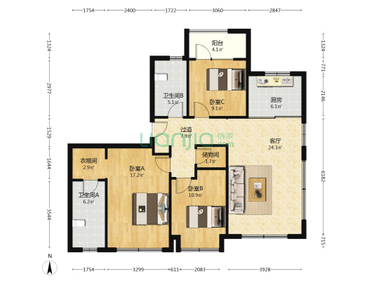 青铁云上观海 3室1厅2卫 143平方